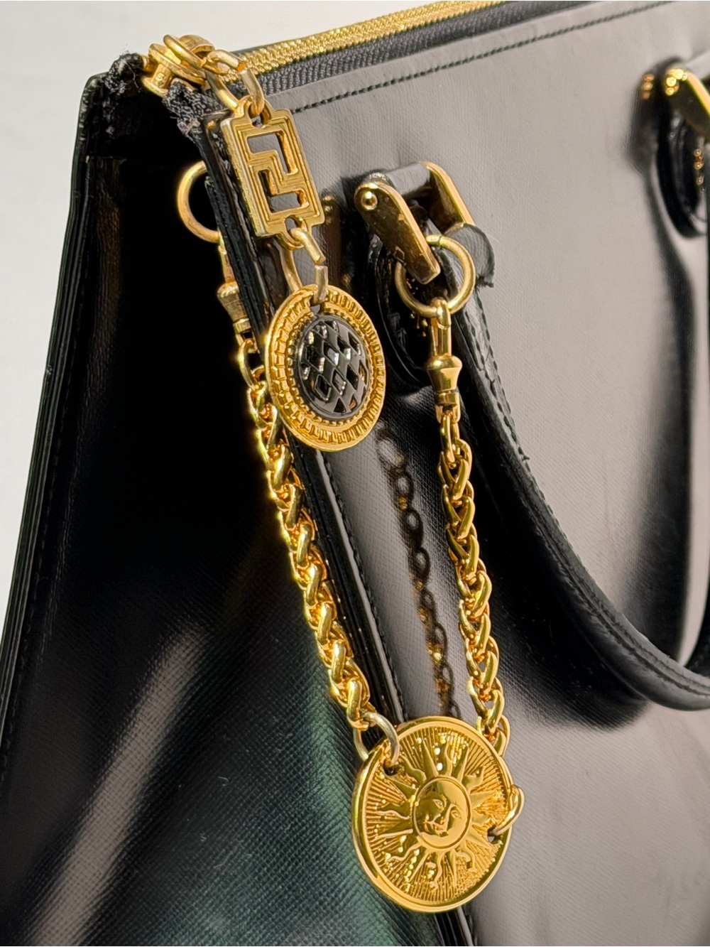 Vintage Gianni Versace Black Leather Medusa Sun Charm Bag - Picture 6 of 17